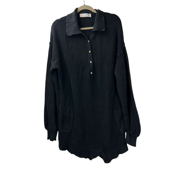 FP Beach Women's M Ribbed Black Knit Sweater Button-Up Long Sleeve Romper - Picture 6 of 13